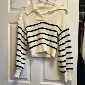 Altar'd State Cream and Black V-Neck Sweater